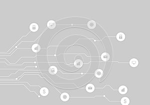 Social communication icons and circuit board background