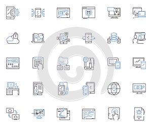 Social communication line icons collection. Nerking, Connections, Collaboration, Interpersonal, Dialoguing, Relating