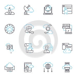 Social communication linear icons set. Dialogue, Interaction, Connectivity, Digitalization, Sociability, Interpersonal