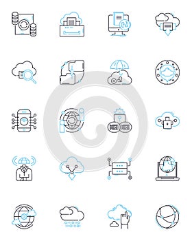 Social communication linear icons set. Dialogue, Interaction, Connectivity, Digitalization, Sociability, Interpersonal