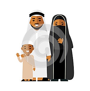 Social concept - happy saudi arabic family isolated on white background in flat style