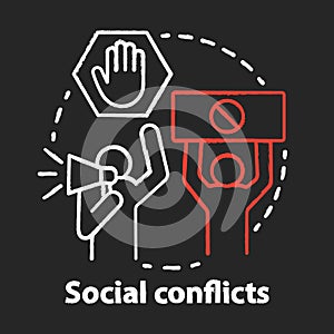 Social conflicts and disputes chalk concept icon. Antisocial behaviour, violence and unrest idea. Riot, strike, civil