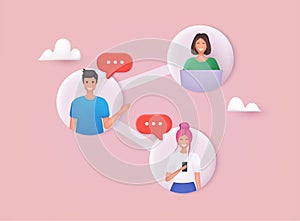 Social contacts of people connected by nodes and lines. 3D web Vector Illustrations