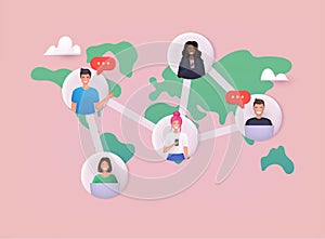 Social contacts of people connected by nodes and lines. Global communication network. Social media communication systems and