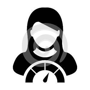 Social credit core icon scoring meter vector female user person profile avatar symbol for in a glyph pictogram