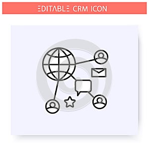 Social CRM line icon. Editable illustration