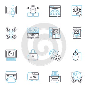 Social dating linear icons set. Matchmaking, Flirting, Romance, Love, Connections, Swiping, Chatting line vector and