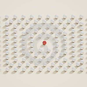 Social distance concept with balls and spheres located at a certain distance 3D rendered illustration