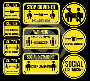 Social distance coronavirus covid-19 logo symbol icon sign vector set