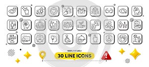 Social distance, Search puzzle and Group line icons pack. For web app. 3d design elements. Vector