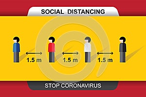 Social distance sign. Keep your distancing. the 1.5 meter distance. Coronovirus epidemic protective.