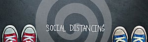 Social distance. two people keep spaced between each other for social distancing, increasing the physical space between people