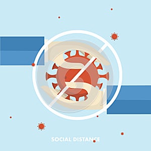 Social Distance web banner with coronavirus covid