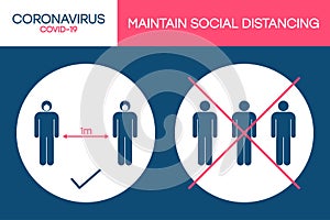 Social distancing 1 meter in public places. Keep distance for protection against the coronavirus pandemic. Keeping distance