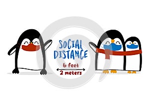 Social Distancing 6 feet away with three Penguins