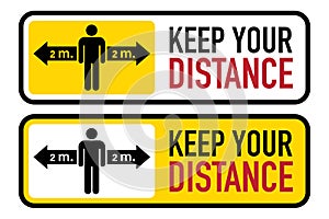 Social distancing banner. Keep the 2 meter distance. Coronovirus epidemic protective