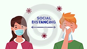 Social distancing campaign with couple characters