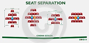 The social distancing cinema new rules poster or public health practices for covid-19 or health and safety protocols or new normal