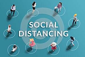 Social distancing concept. people keep spaced between each other for social distancing, increasing the physical space