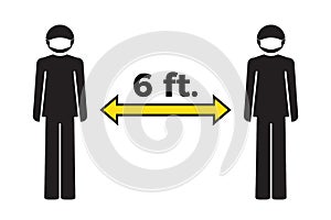 Social distancing concept. Stay six feet apart. Human icon wearing face mask. Coronavirus COVID-19 outbreak. Flat icon vector