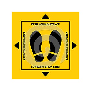 Social distancing. Footprint sign. Keep the 1-2 meter distance. Coronovirus epidemic protective. Vector