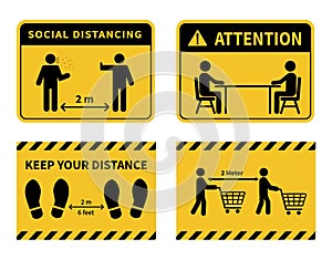 Social distancing. Footprint sign. Keep the 1-2 meter distance in stores. Coronovirus epidemic protective. Vector