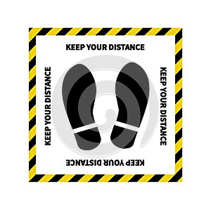 Social distancing. Footprint sign. Keep the 2 meter distance. Coronovirus epidemic protective. Vector