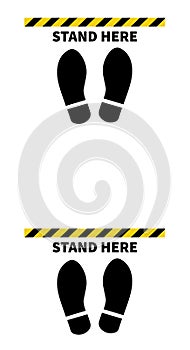 Social distancing. Footprint sign for stand in supermarket. Keep the 2 meter distance. Coronovirus epidemic protective. Vector