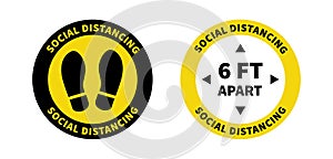 Social distancing. Footprint sign for stand in supermarket. Keep the 2 meter distance. Coronovirus epidemic protective. Vector