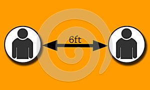 Social distancing icon with 6ft distance