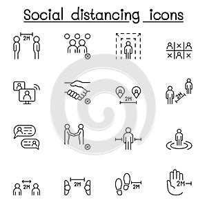 Social distancing icon set in thin line stlye photo