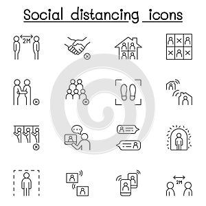 Social distancing icon set in thin line stlye photo