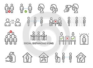 Social distancing icons concept vector illustrations