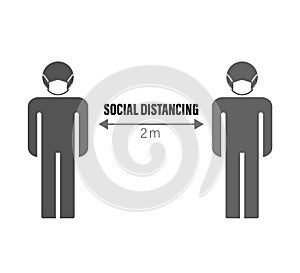 Social distancing man and woman character wearing medical mask. solution for Covid-19