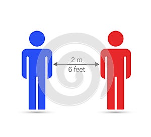 Social distancing man and woman character wearing medical mask. solution for Covid-19