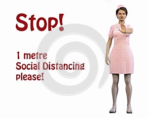 Social distancing. The person in the image is computer generated by 3D rendering. No model release is needed as the