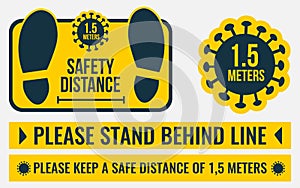 Social Distancing. Please get behind the line. Please keep a safe distance of 1.5 meters.