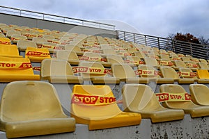 Social distancing policy applied on seats in stadium during Covid-19, Lithuania, Kedainiai