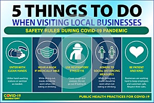 The social distancing poster or public health practices for covid-19 or health and safety protocols or new normal lifestyle