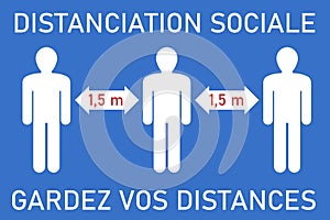 Social distancing sign - French language photo