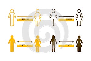 Social distancing sign set with stick figures