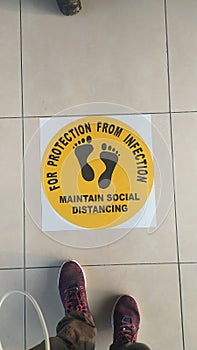 Social distancing signs are placed everywhere in the public places.