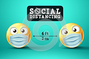 Social Distancing smiley emoji vector sign. Emoji or emoticon photo