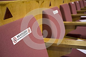 Social distancing stickers at theatre grandstand photo