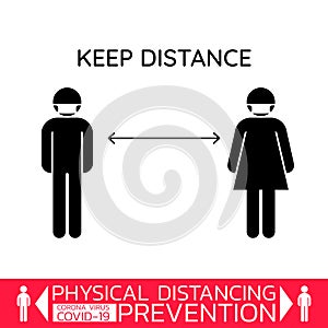 Social distancing to prevent coronavirus or covid-19 icon. The prevention and maintain to wear face mask and safe distance from th