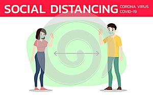 Social distancing to prevent coronavirus or covid-19. The prevention and maintain to wear face mask and safe distance from the oth