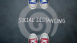 Social distancing. two people keep spaced between each other for social distance, increasing the physical space between people