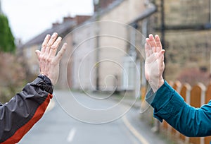 Social distancing wave, greeting to avoid spread of coronavirus