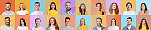 Successful Millennial People Portraits In Panoramic Collage Over Colorful Backgrounds photo