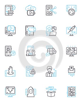 Social engagement linear icons set. Connection, Community, Interaction, Participation, Collaboration, Involvement